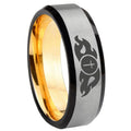 8mm Flamed Cross Beveled Edge Gray Gold Tungsten Promise Ring