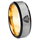 8mm Greek CTR Beveled Edge Gray And Gold Tungsten Carbide Wedding Band Men's