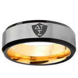 Greek CTR Beveled Edge Gray And Gold Tungsten Carbide Wedding Band Men's