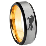 8mm Horse Beveled Edge Gray And Gold Tungsten Carbide Wedding Bands Ring