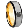 8mm 8 Ball Beveled Edge Gray And Gold Tungsten Engraved Ring