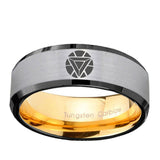 8mm Iron Man Art Reactor Beveled Edge Gold Silver Metal Wedding Bands