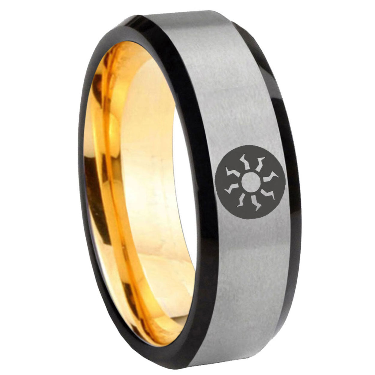 8mm Magic The Gathering Beveled Edge Gray Gold Tungsten Ring