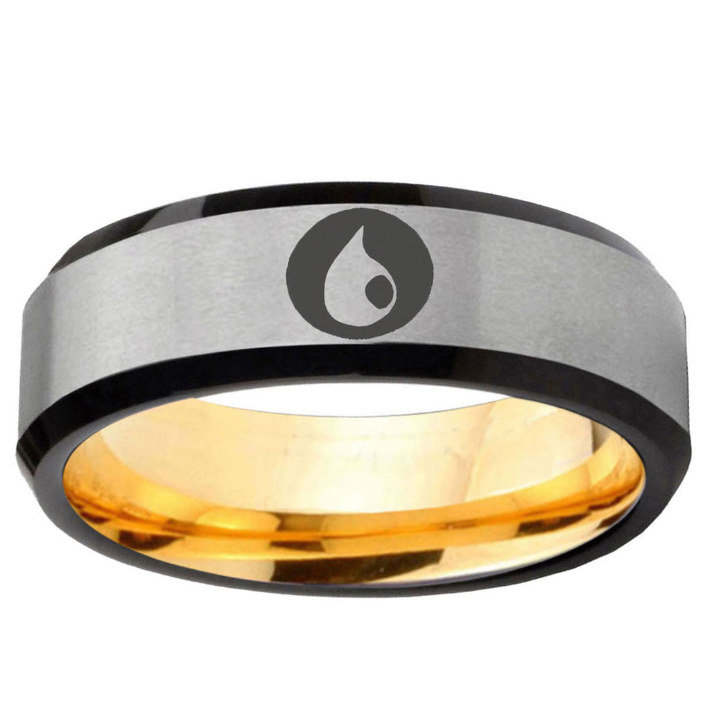 Magic Gathering Beveled Edge Gray Gold Tungsten Mens Ring