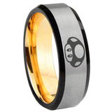 8mm Mario Mushroom Beveled Edge Gray And Gold Tungsten Carbide Men's Bands Ring