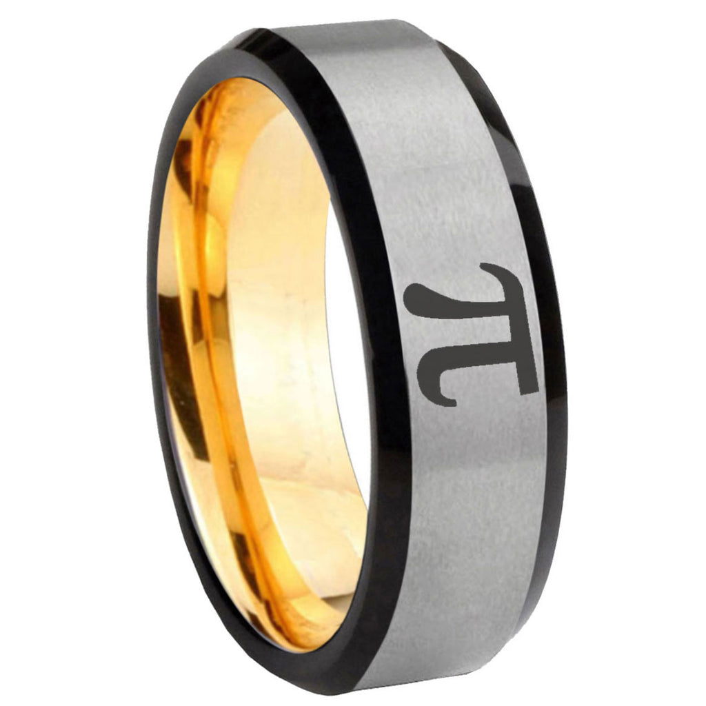 8mm Math Pi Beveled Edge Gray And Gold Tungsten Engagement Band