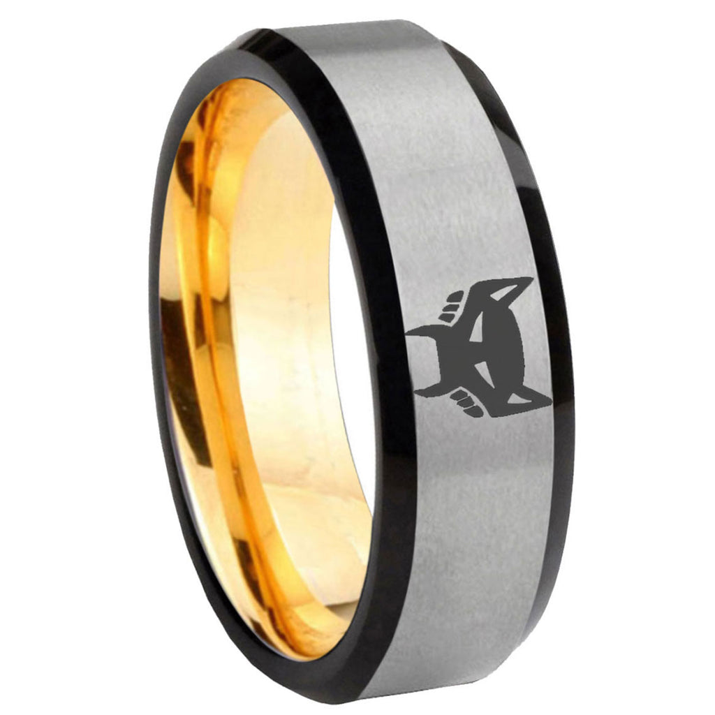 8mm Maximal Beveled Edge Gray And Gold Tungsten Engagement Ring