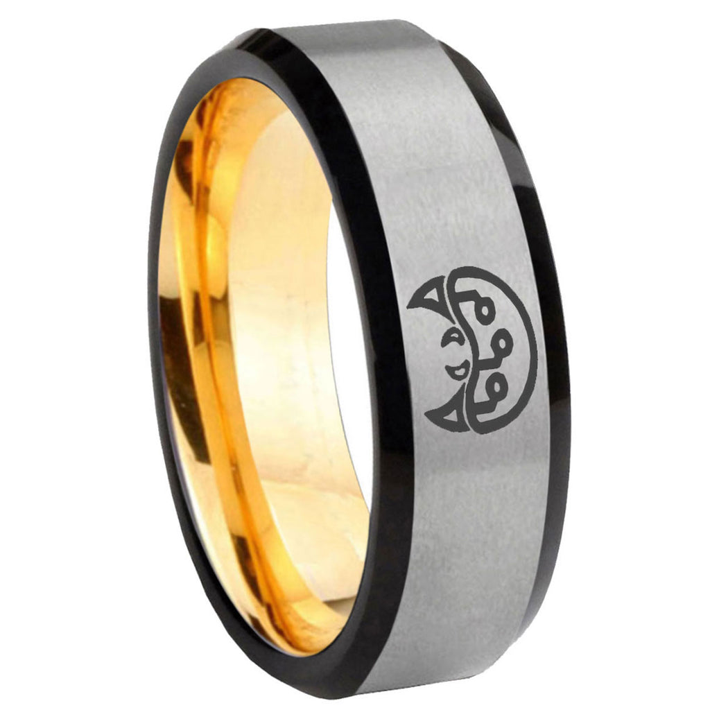 8mm Metroid Beveled Edge Gray And Gold Tungsten Engagement Ring