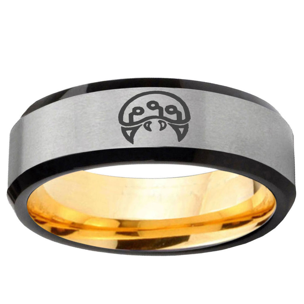 Metroid Beveled Edge Gray And Gold Tungsten Engagement Ring