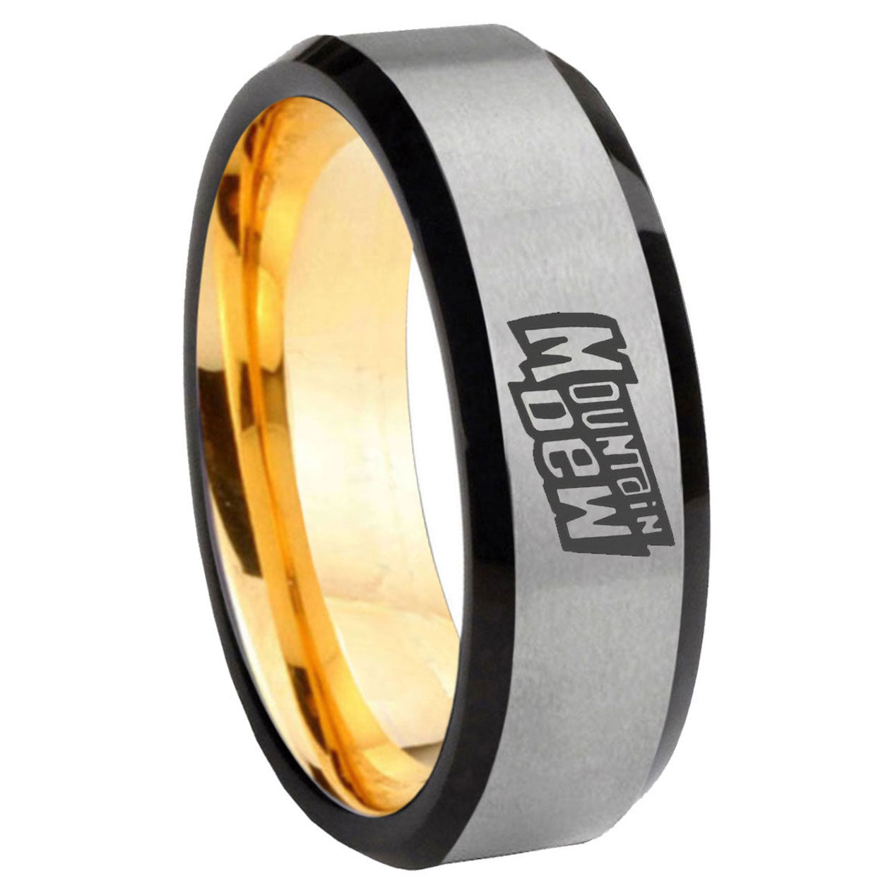 8mm Mountain Dew Beveled Edge Gray Gold Tungsten Promised Ring