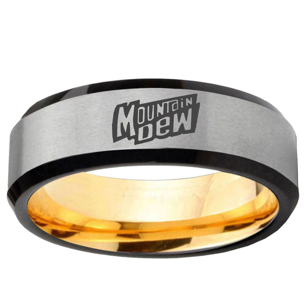 Mountain Dew Beveled Edge Gray Gold Tungsten Promised Ring