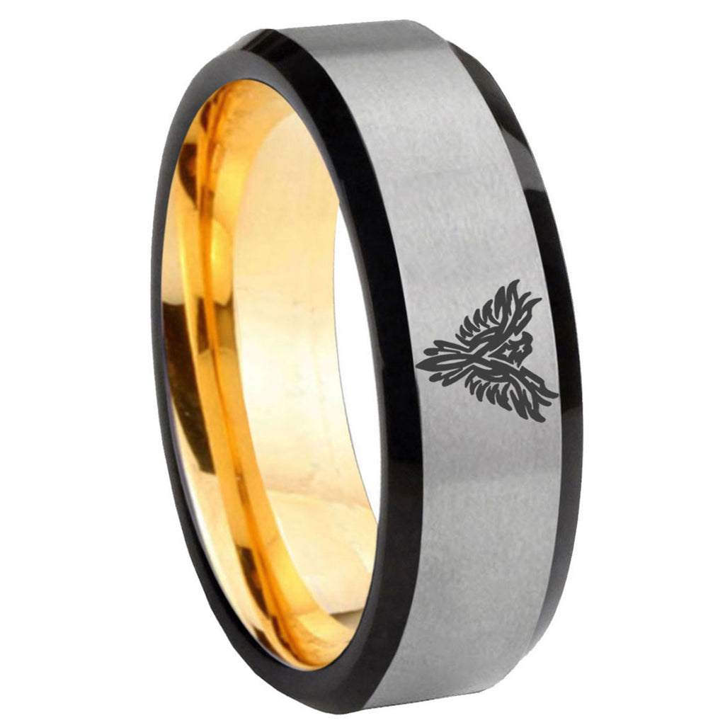 8mm Phoenix Beveled Tungsten Silver Gold Mens Engagement Ring