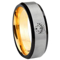 8mm Wolf Beveled Edge Gray And Gold Tungsten Carbide Bands Ring