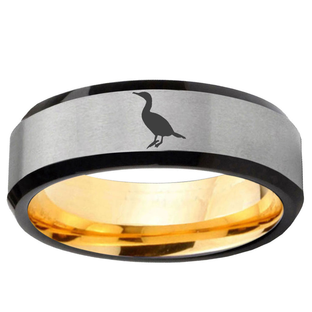 Cormorant Beveled Edge Gray And Gold Tungsten Wedding Band