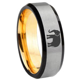 8mm Elephant Beveled Edge Gray And Gold Tungsten Band Ring