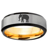 Elephant Beveled Edge Gray And Gold Tungsten Band Ring