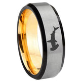 8mm Hammerhead Shark Beveled Edge Gray And Gold Tungsten Ring