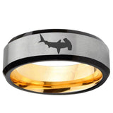 Hammerhead Shark Beveled Edge Gray And Gold Tungsten Ring