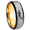 8mm Keller Whale Beveled Edge Gray And Gold Tungsten Men's Ring
