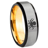 8mm Octopus Beveled Edge Gray And Gold Tungsten Engraved Band
