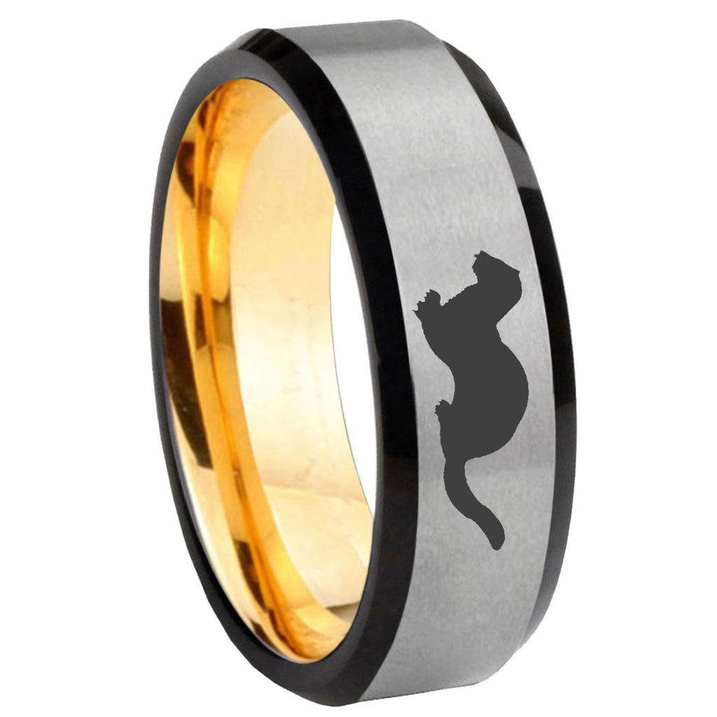 8mm Otter Beveled Edge Gray And Gold Tungsten Mens Wedding Ring