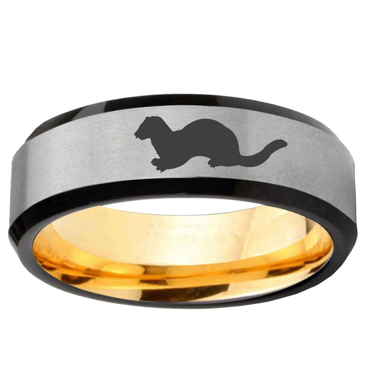 Otter Beveled Edge Gray And Gold Tungsten Mens Wedding Ring