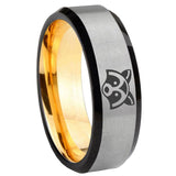 8mm Raccoon Animal Beveled Edge Gray And Gold Tungsten Wedding Ring