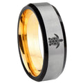 8mm Sea Turtle Design Beveled Edge Gray And Gold Tungsten Ring