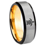 8mm Sea Turtle Design Beveled Edge Gray And Gold Tungsten Engage Ring