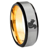 8mm Squirrel Beveled Edge Gray And Gold Tungsten Carbide Ring