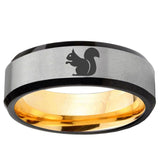Squirrel Beveled Edge Gray And Gold Tungsten Carbide Ring