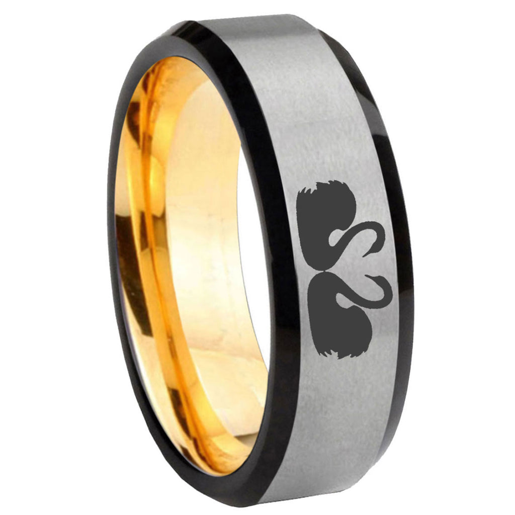 8mm Swans Design Beveled Edge Gray Gold Tungsten Wedding Ring