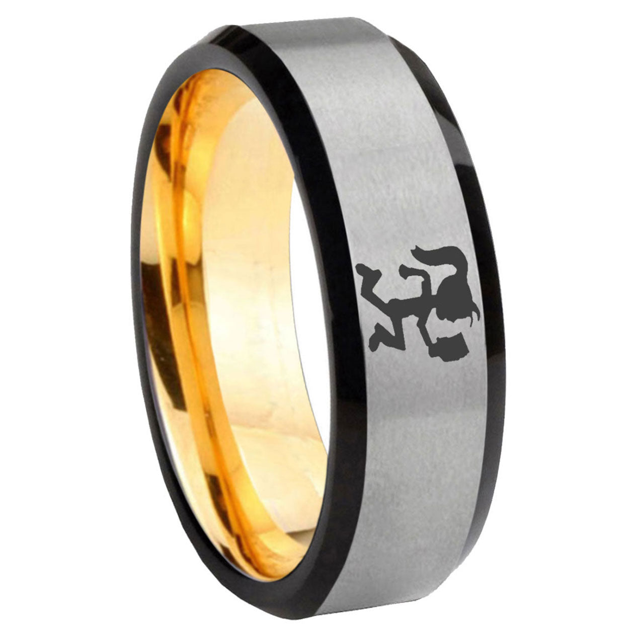 8mm Hatchet Woman Beveled Edge Gray Gold Tungsten Promised Ring