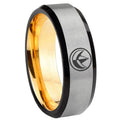 8mm Green Ranger Power Beveled Edge Gray Gold Tungsten Ring