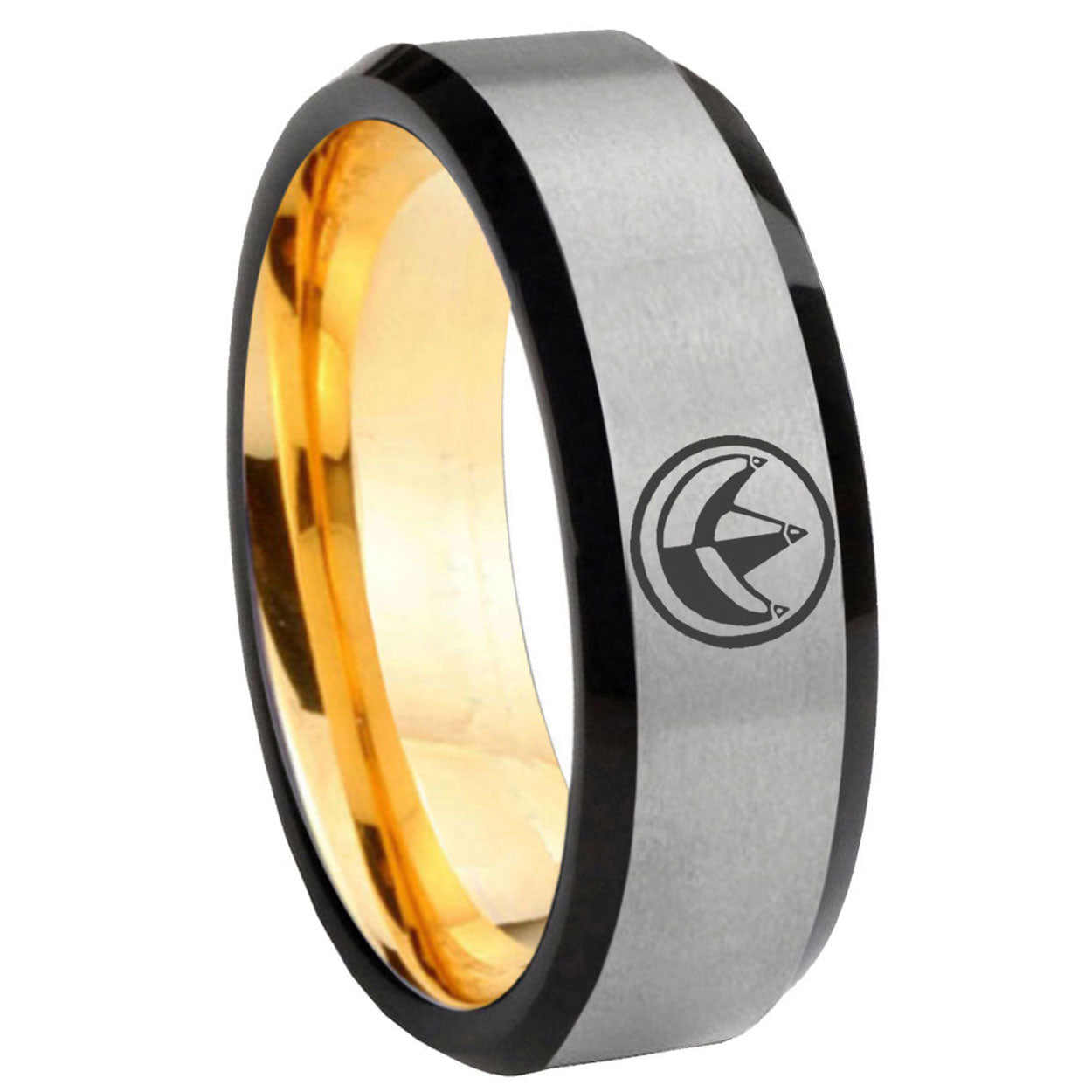 8mm Green Ranger Power Beveled Edge Gray Gold Tungsten Ring
