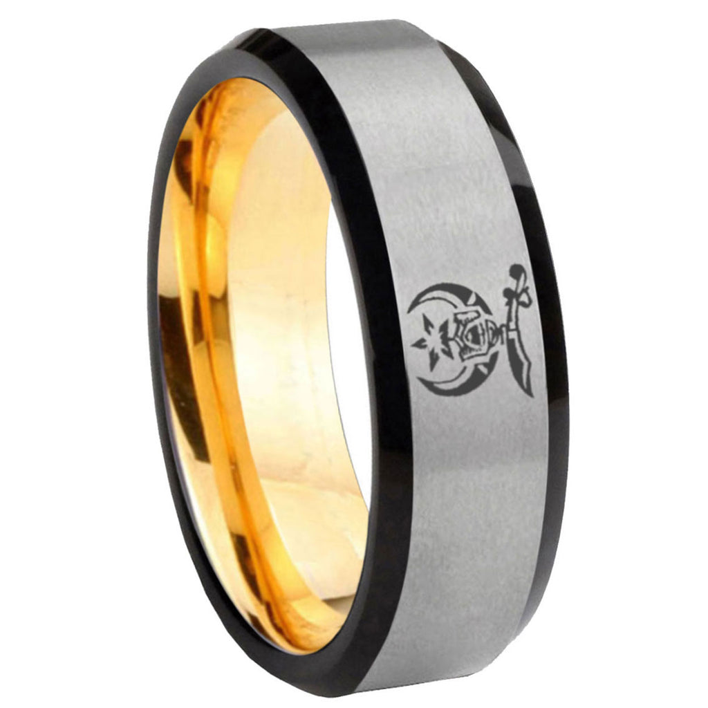 8mm Masonic Shriners Beveled Edge Gray Gold Tungsten Ring