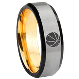 8mm Basketball Beveled Edge Gray And Gold Tungsten Carbide Men's Promise Ring
