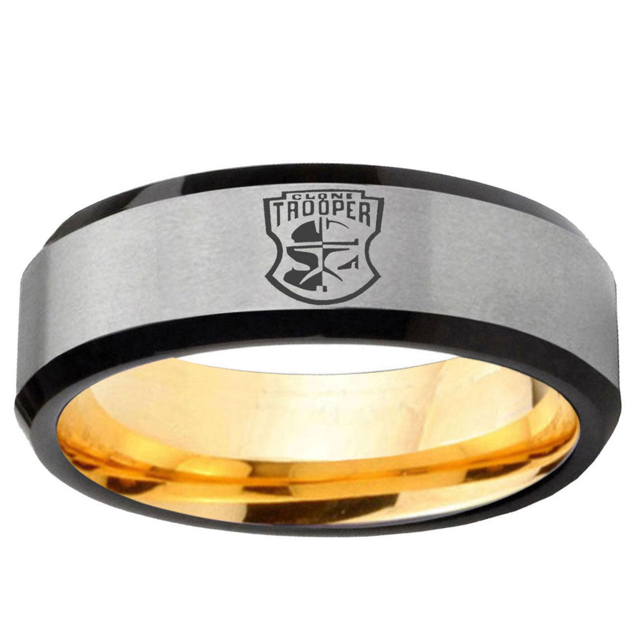 Clone Trooper Beveled Edge Gray And Gold Tungsten Ring