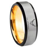 8mm Beveled Edge Gray And Gold US Air Force Tungsten Carbide Laser Engraved Ring