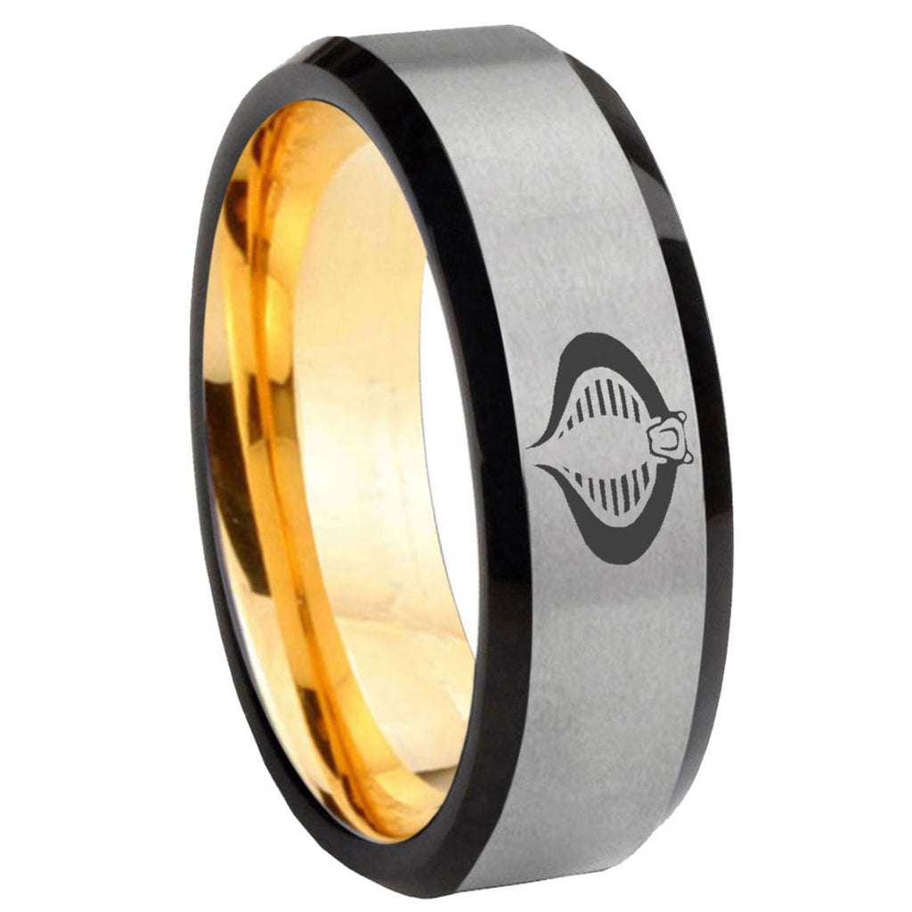 8mm Cobra Beveled Edge Gray And Gold Tungsten Ring Personalized