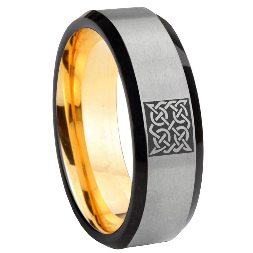 8mm Celtic Design Beveled Edge Gray Gold Tungsten Custom Ring