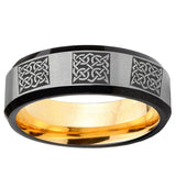 Multiple Celtic Beveled Edge Gray And Gold Tungsten Carbide Promise Ring