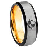 8mm Ghostbusters Beveled Edge Gray And Gold Tungsten Carbide Wedding Band Men's