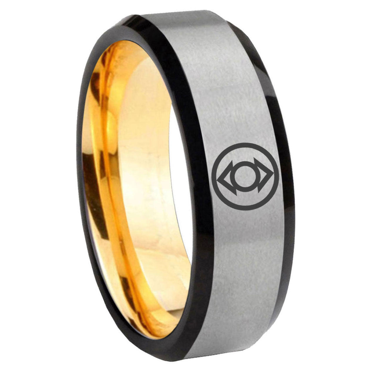 8mm Indigo Lanterns Beveled Edge Gray And Gold Wedding Band
