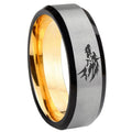 8mm Wolf Beveled Edge Gray And Gold Tungsten Engagement Band