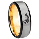 8mm Wolf Beveled Edge Gray And Gold Tungsten Engagement Band