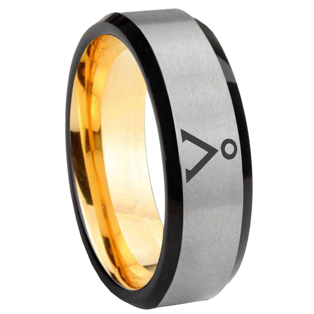 8mm Stargate Beveled Edge Gray And Gold Tungsten Wedding Band