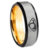 8mm House of Van Beveled Edge Gray And Gold Tungsten Wedding Engagement Ring