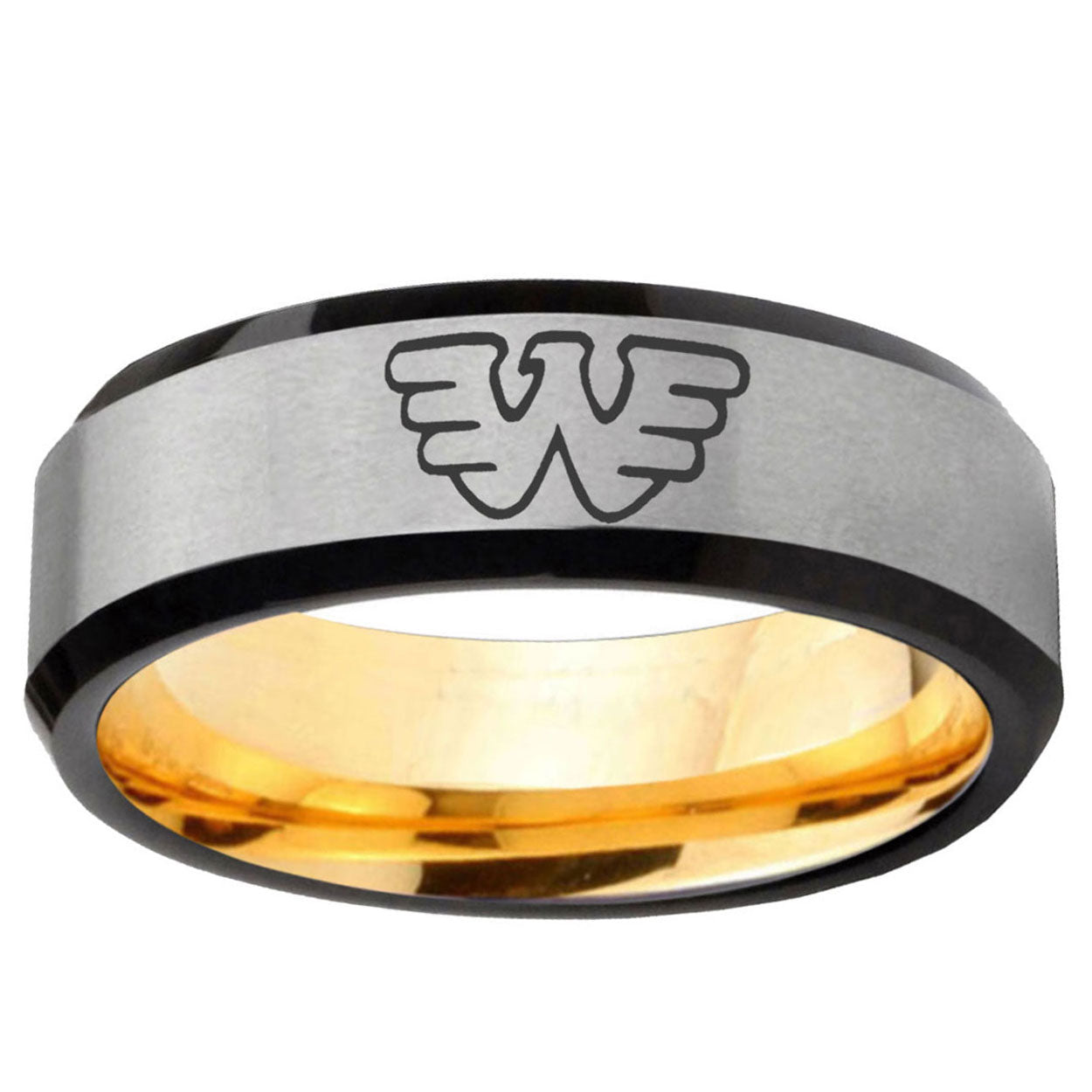 Waylon Jennings Beveled Tungsten Silver Gold Promised Ring