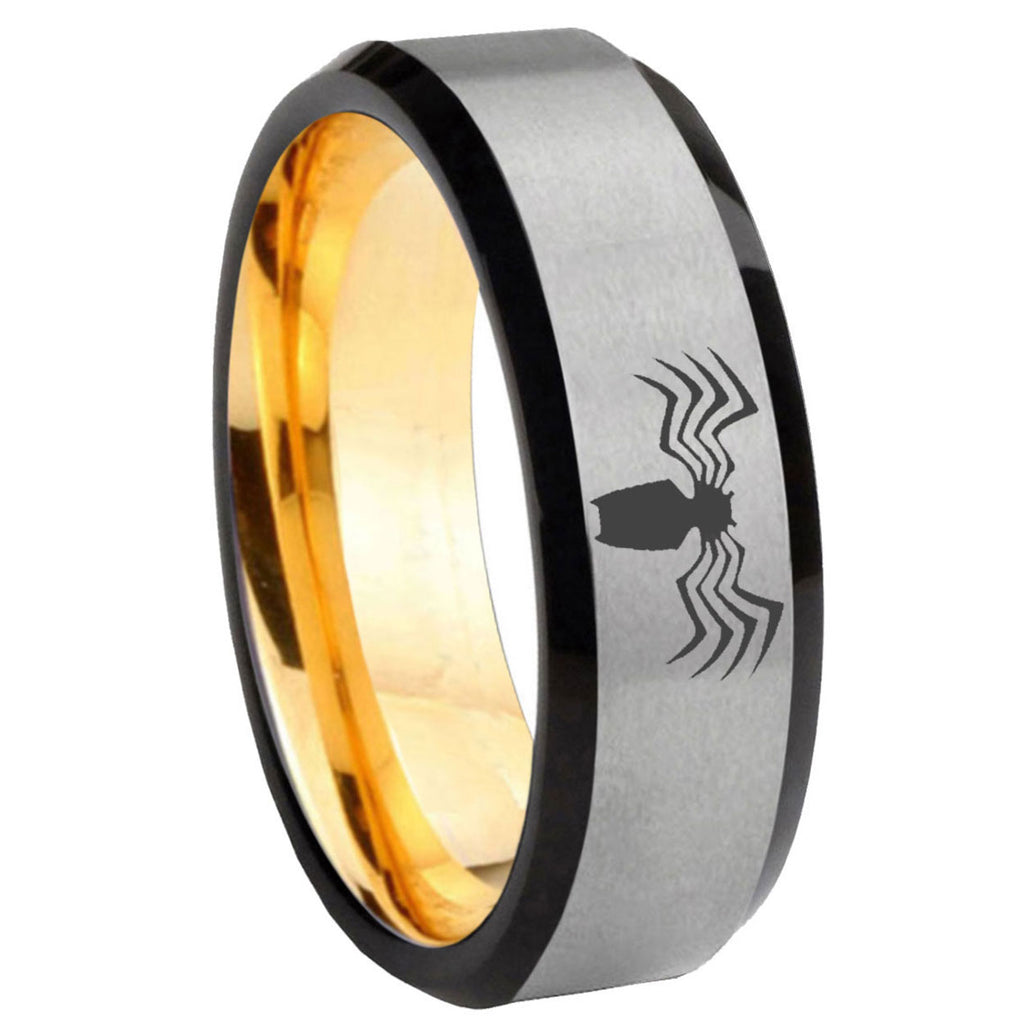 8mm Spider Beveled Edge Gray And Gold Tungsten Promise Ring